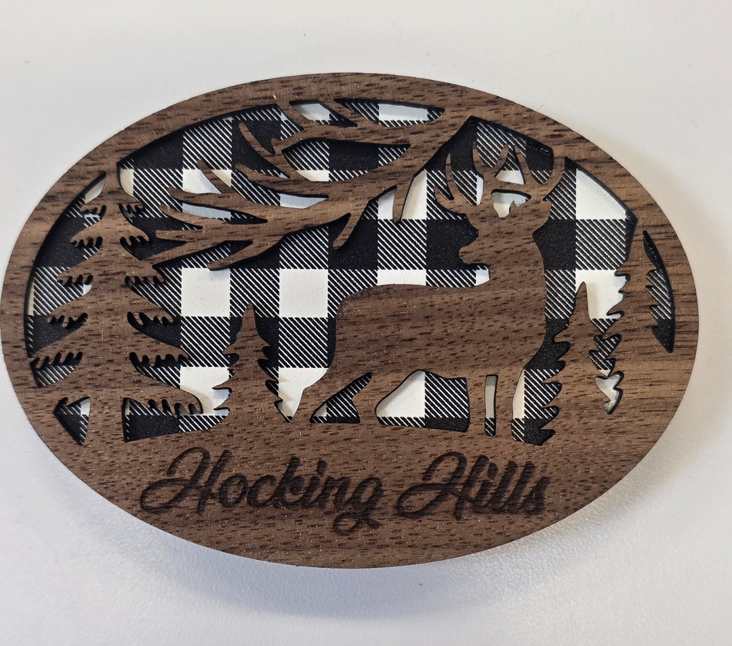 Hocking Hills Black Checkered Deer Magnet