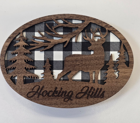 Hocking Hills Black Checkered Deer Magnet